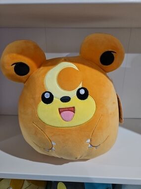 Pokeman Squishmallows Orange and Yellow Teddursa Plush